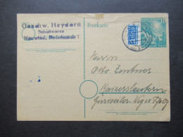 BRD Sonder PK PSo1 Mit Notopfer Absender Stempel Geschw. Heydorn Schuhwaren Neuwied Nach Kaiserslautern - Cartes Postales - Oblitérées