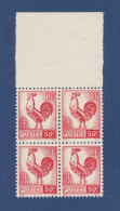 TIMBRE FRANCE N° 633 NEUF ** BLOC DE 4 BDF - 1944 Coq Et Marianne D'Alger