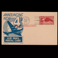 US.AIR MAIL.1949.PostCard.4C.FIRST DAY ISSUE. - 1951-1960