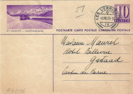 Schweiz Suisse 1937: Bild-PK CPI (10c) ST.MORITZ-CASTASEGNA (mit Autobus) Mit O LES VERRIÈRES 6.VIII.37 - Bus