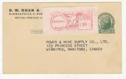 D.W. Onan & Sons Inc.m, Minneapolis Company Prepinted Postal Stationery Postcard Posted 1953 - Uprated ATM 230601 - 1941-60