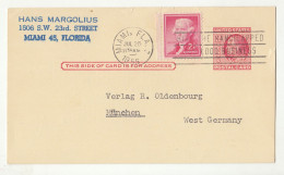 US 2c Franklin Postal Stationery Postcard Posted 1955 Miami To Germany - Uprated 230601 - 1941-60