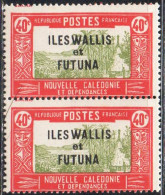 WALLIS AND FUTUNA ISLANDS 1930 1940 OVERPRINTED LANDSCAPE WITH CHIEF'S HOUSE PAIRS 40c MNH - Neufs