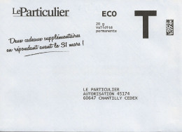 Lettre T , Le Particuler (revue) Eco 20g - Buste Risposta T
