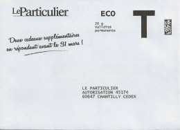 Lettre T , Le Particuler (revue) Eco 20g - Karten/Antwortumschläge T