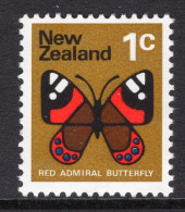 New Zealand 1973-76 Definitives - No Wmk. - 1c Red Admiral Butterfly MNH (SG 1008) - Ungebraucht