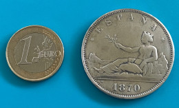 5 Pesetas 1870 Espagne / COPY Probablement D’époque / 22gr Environ  / Vendu En L’état - Collezioni