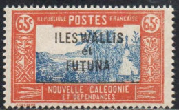 WALLIS AND FUTUNA ISLANDS 1930 1940 OVERPRINTED LANDSCAPE WITH CHIEF'S HOUSE 65c MH - Neufs