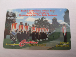 BARBADOS   $40-  Gpt Magnetic     BAR-92B  92CBDB  DEFENCE FORCE BAND    NEW  LOGO   Very Fine Used  Card  ** 13528 ** - Barbados (Barbuda)