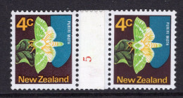 New Zealand 1973-76 Definitives - No Wmk. - Coil Pairs - 4c Puriri Moth - No. 5 - LHM - Unused Stamps