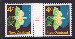 New Zealand 1973-76 Definitives - No Wmk. - Coil Pairs - 4c Puriri Moth - No. 11 - LHM - Unused Stamps