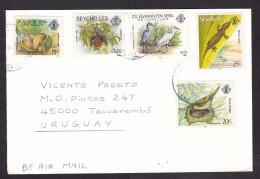 Seychelles: Cover To Uruguay, 1996, 5 Stamps, Bird, Gecko, Bat, Rare Real Use (opened At 2 Sides, Coconut Stamp Damaged) - Seychelles (1976-...)