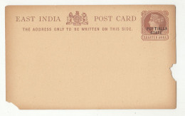 Puttialla State QV Postal Stationery Postcard Not Posted B230601 - Other & Unclassified