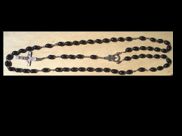 CHAPT-234 Chapelet Grains Bois Noir Forme Olive,croix En Ag (poinçon)L=40cm,poids=10,70g - Religious Art
