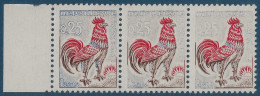 Coq De DECARIS N°1331** 0.25c Bande De 3 Impression Du Bleu Dégradée De Normal à Quasi Absent Spectaculaire & TTB - 1962-1965 Cock Of Decaris