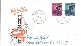 Norge Norway 1967 Europa, Interlocking Gears, Drive Wheel With CEPT Emblem, Mi 555 - 556, FDC - Brieven En Documenten