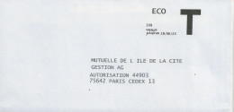 Lettre T, Mutuelle De L'Ile De La Cité, Eco 20gr à Durée Réduite - Cartas/Sobre De Respuesta T