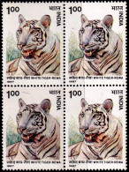 INDIA-1997-WHITE TIGER- REWA-BLOCK OF 4-ERROR- COLOR VARIATION / DRY PRINT-UNIQUE-MNH-IE-47 - Variedades Y Curiosidades