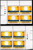 INDIA-2000- FIRST SUNRISE- NEW MILLENNIUM- 2x CORNER BLOCKS OF 4- ERROR- COLOR SHIFT AND COLOR VARIATION-MNH-IE-39 - Plaatfouten En Curiosa