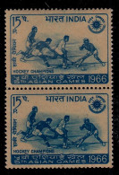 INDIA-1966-FIELD HOCKEY- CHAMPIONS-VERTICAL PAIR-ERROR-DRY PRINT-MNH-IE-49 - Variedades Y Curiosidades