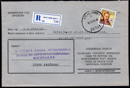 Yugoslavia 1998 - Surcharge Stamp - Red Cross - Cancer - Cover - Brieven En Documenten