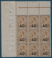 MONACO Timbre TAXE Bloc De 9 CDFeuille Au Centre N°12a** 40c Sur 30c Bistre Variété Sans Point Aprèc C Case 62 TTB - Postage Due