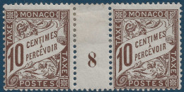 MONACO Timbre TAXE Paire Millésime 8 De 1911 N°4* 10c Brun Un Des Quelques Timbres " Phare"  Tres Frais & RR - Impuesto