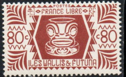 WALLIS AND FUTUNA ISLANDS 1944 IVI POO BONE CARVING IN TIKI DESIGN 80c MNH - Unused Stamps