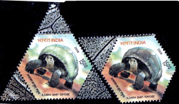 INDIA-2008-ALDABRA GIANT TORTOISE- ODD SHAPED X2-ERROR- COLOR DRYPRINT- MNH- IE-59 - Plaatfouten En Curiosa