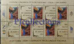 3771- VATICANO - VATICAN CITY 2009 GIORNATA DELLA LINGUA ITALIANA FULL SHEET 5 STAMPS C/ANNULLO 1° GIORNO - USED - Gebraucht