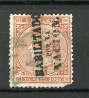 Antilles Espagnoles 1869 Yv. N° 31A  (o)  10c Brun Jaune Isabelle II Surchargé   Cote 30 Euro D  2 Scans - West Indies