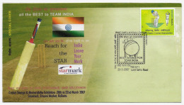 INDIA 2007 ALL THE BEST TO TEAM INDIA, CRICKET, BAT, BALL, WICKET, STUMP, BAILS....SPECIAL COVER, CALCUTTA CANCELLATION - Cricket