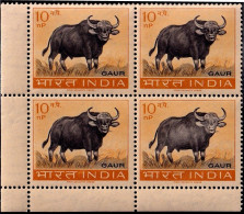 INDIA-1963-WILD OX (GAUR) -WILDLIFE PRESERVATION-BLK OF 4-DRY PRINT-WORD "POSTAGE"  OMITTED-MNH-IE-69 - Neufs