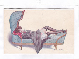 CPA :  14 X 9  -   Femme Allongée Sur Un Sofa. (Illustrateur F. Fabiano.) - Fabiano