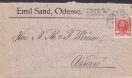 Denmark EMIL SAND, Brotype Ia ODENSE 1907 'Petite' Cover Brief ASSENS (Arr.) Fr. VIII. Stamp (2 Scans) - Briefe U. Dokumente