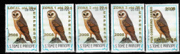 S. Tomé & Principe 2009 Mi. 3963 - 3966 + 3968 Oiseaux Birds Vögel Chouette Eule Owl Faune Fauna Overprint Surcharge 5v. - Sao Tomé E Principe