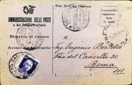 ITALIA -  REGNO RICEVUTA RITORNO - IMPERIALE C.50 ISOLATO - S2491 - Poststempel