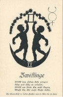 Sternzeichen Zwillinge, Scherenschnittkarte Astrologischer Verlag Wilhelm Becker Berlin-Steglitz, Nicht Gelaufen - Silhouettes