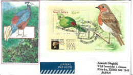 Bloc-feuillet Le Rouge-Gorge & Le Touraco De Knysna, Sur Lettre Adressée Au Japon - Covers & Documents