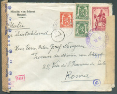 N°419-425(2)-587 Obl.sc BRUXELLES 1 Sur Lettre Censurée (bande Et Cachets Allemands) Du 23-08-1942 + Bande Et Cachet De - Covers & Documents