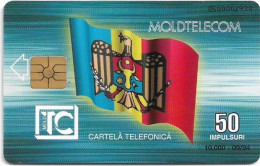 Moldova - Moldtelecom - Flag 1st Issue, Gem2 Black, 09.1994, 50U, 10.000ex, Used - Moldova