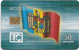 Moldova - Moldtelecom - Flag 7th Issue, Gem5 Red, 02.2004, 50U, 10.060ex, Used - Moldavië