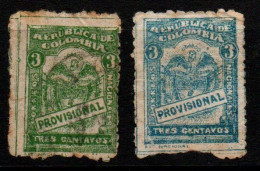 0018A-KOLUMBIEN-1920- MI#:268-USED-VARIETY BLUE COLOR. ENCLOSED NORMAL STAMP IN GREEN - Colombia
