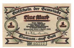 Notgeld Tinnum Auf Sylt Gutschein Der Gemeinde Eine Mark 1921 - Collezioni