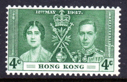 HONG KONG - 1937 CORONATION 4c STAMP MOUNTED MINT MM * HINGE REMNANT SG 137 - Gebraucht