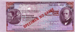 USA 1000 DOLLARS SPECIMEN THOMAS COOK TRAVELERS CHEQUE 1978-1979 "free Shipping Via Registered Air Mail" - A Identifier