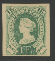 SCHWEIZ SWITZERLAND HELVETIA 1 Fr COLOR PROOF (no Gum) / EPREUVE DE COULEUR (neuf Sans Gomme) / LIBERTY LIBERTAS ESSAY - Neufs