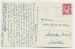 FRANCE IRIS 2FR40 N °654 SEUL  CARTE MEC BORDEAUX 28 DEC 1945 POUR SUISSE AU TARIF - 1939-44 Iris