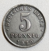 Allemagne 5 Pfennig 1920 A - 5 Rentenpfennig & 5 Reichspfennig