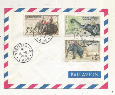 Lettre, LAOS, VIENTIANE, 14-8 1959, éléphants, 3 Timbres - Laos